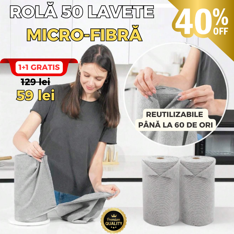 ROLĂ 50 LAVETE MICRO-FIBRĂ 1+1 GRATUIT