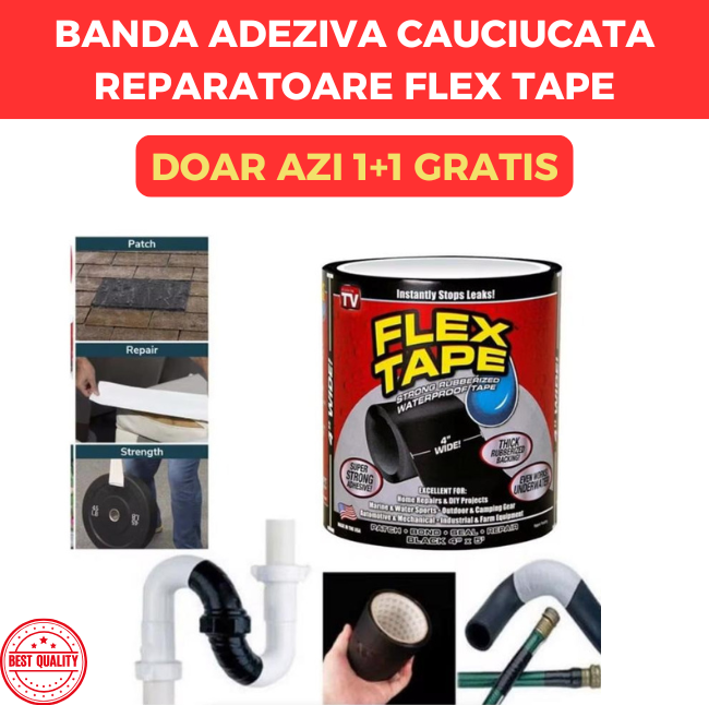 Banda adeziva cauciucata reparatoare Flex Tape 1+1 GRATIS