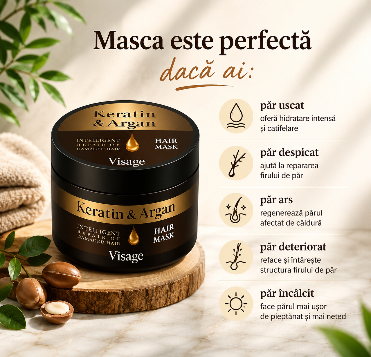 LuxeHair — Mască de Păr cu Keratină și Argan, 500ml