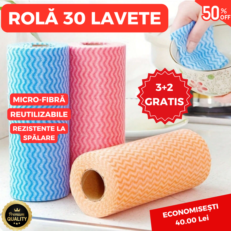 Rolă 30 Lavete Micro-Fibră 3+2 Gratis