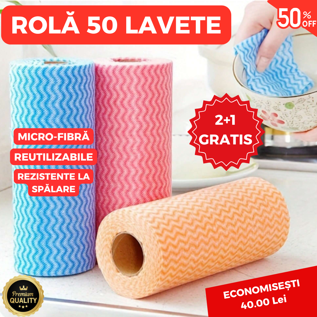 ROLĂ 50 LAVETE MICRO-FIBRĂ 2+1 GRATIS