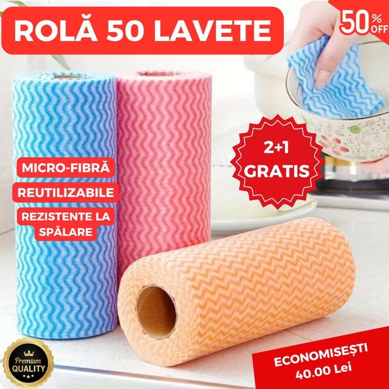 Rolă 50 Lavete Micro-Fibră 2+1 Gratis