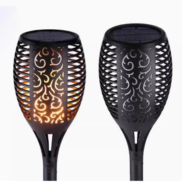 Set 8 Lampi Solare pentru Gradina, cu Efect Flacara. Inaltime 51 cm, Rezistenta la Ploaie (IP65), Mod automat Noapte/Zi
