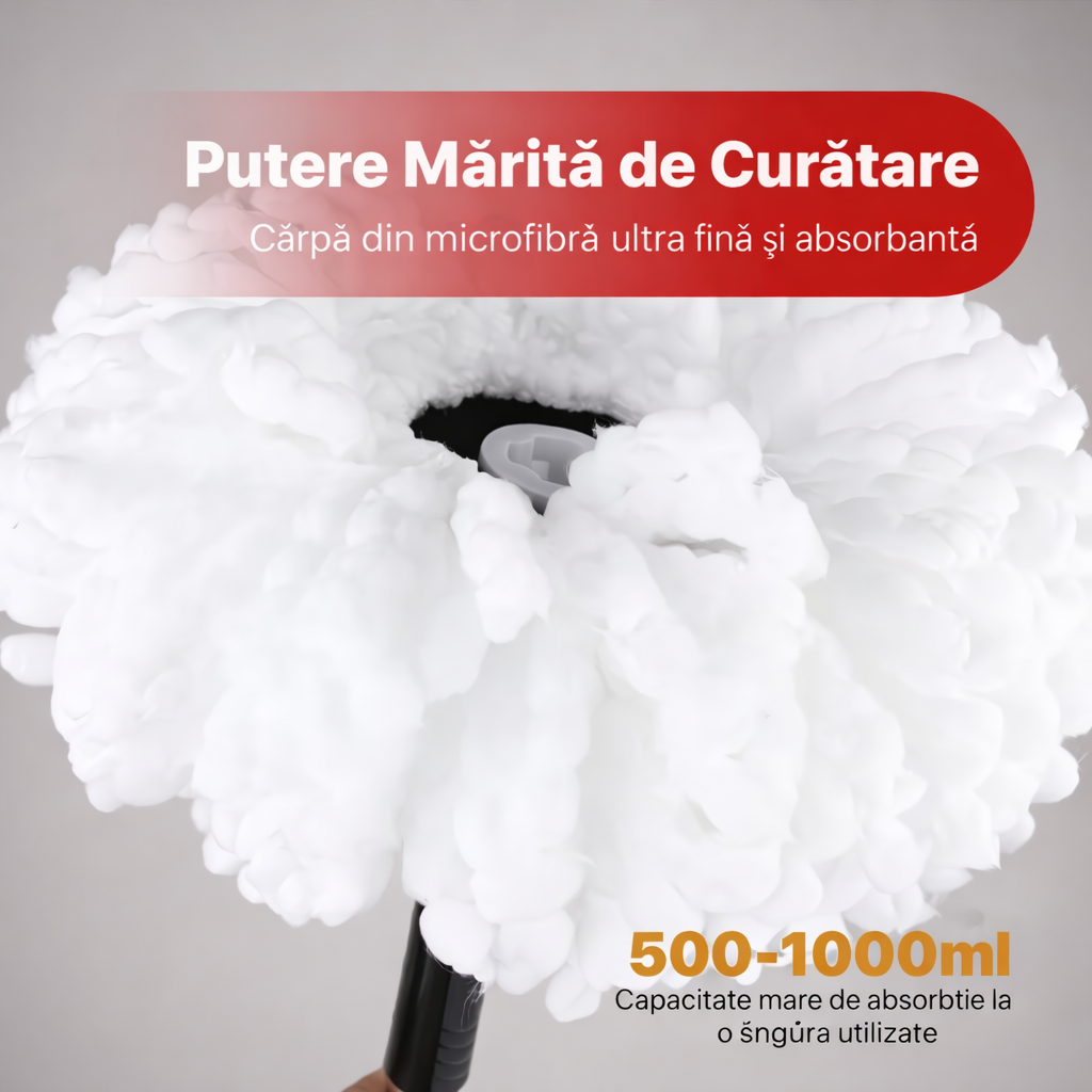 Set Mop Rotativ 360 cu Galeata si Cuva Inox, 5 Rezerve Mop